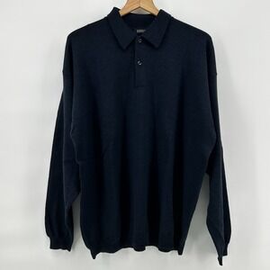 Barneys New York Sweater XL 100% Merino Wool Polo Navy Made Italy Luxury